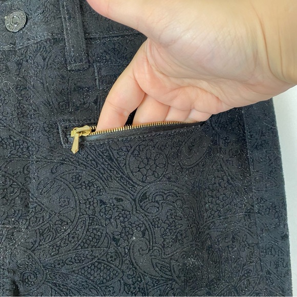 7 for all Mankind Black Paisley Shimmery Velvet Skinny Pant Size 27 - Picture 5 of 13